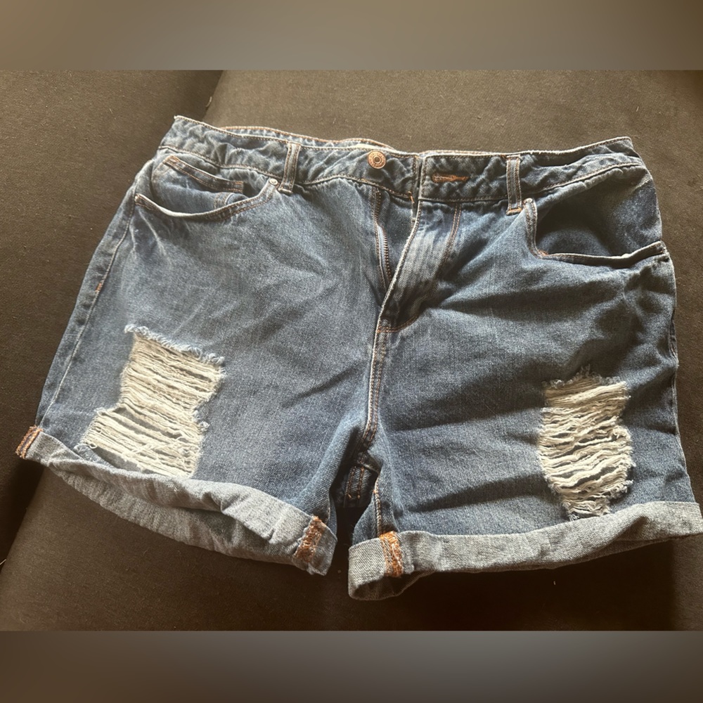 Forever 21 Distressed Jean Shorts  Medium Wash Denim